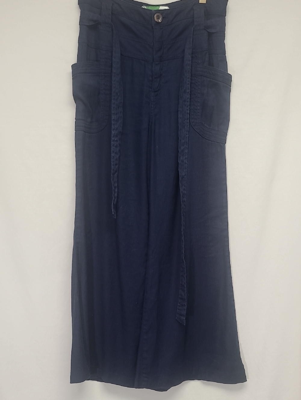 Anthropologie Wide Leg Linen Blend Pants Size 27 Navy High Rise Resort